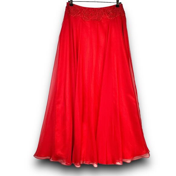 Dave & Johnny Red Two Piece Lace Halter Top Maxi Skirt Prom Gown 2pc Set 11 / 12 - Picture 12 of 15